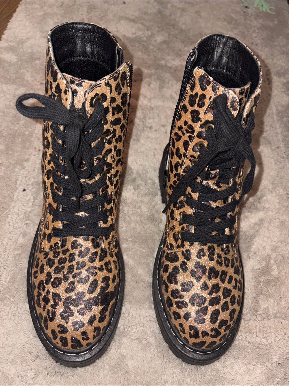 True Craft Leopard Print Lace-Up Combat Boots - Black & Tan